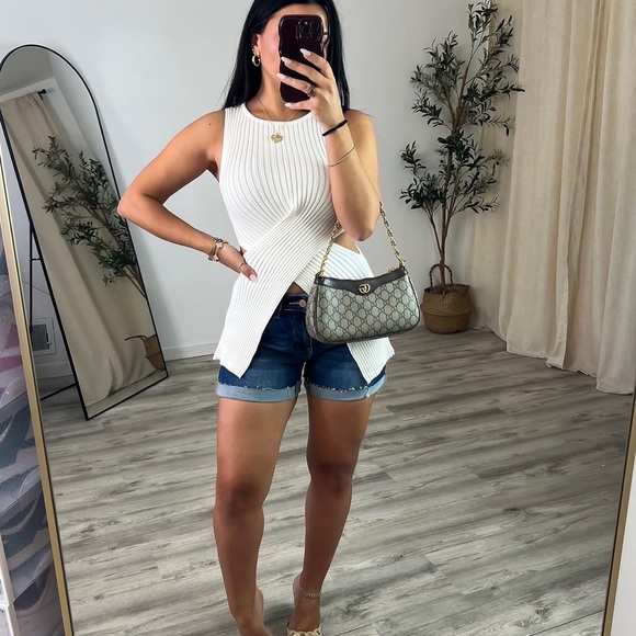 Off-White Ribbed Twist Halter Top - Picture 2 of 4